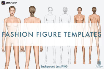 9-Head Fashion Figure Templates - Front & Back Standing Poses - PNG for Procreate