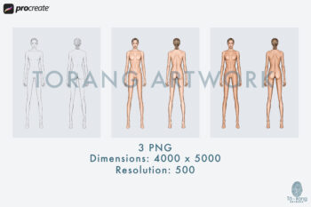 9-Head Fashion Figure Templates - Front & Back Standing Poses - PNG for Procreate - Image 5