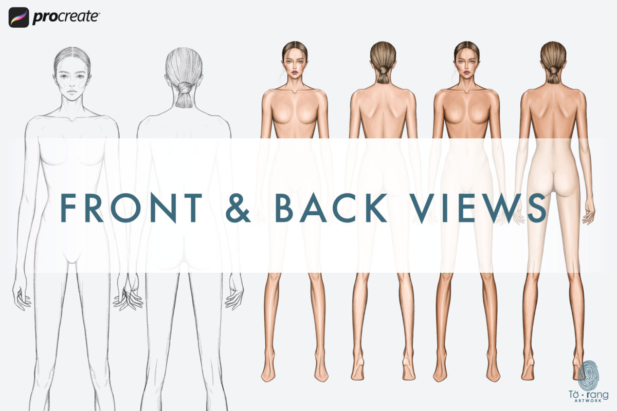 9-Head Fashion Figure Templates - Front & Back Standing Poses - PNG for Procreate - Image 3
