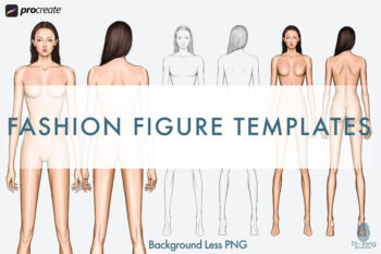 Asian Fashion Figure Templates - 9-Head Standing Pose (Front & Back Views, PNG for Procreate)