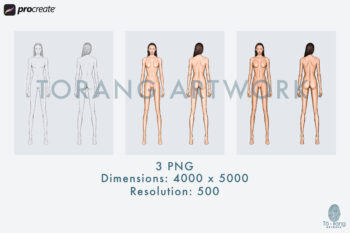 Asian Fashion Figure Templates - 9-Head Standing Pose (Front & Back Views, PNG for Procreate) - Image 5