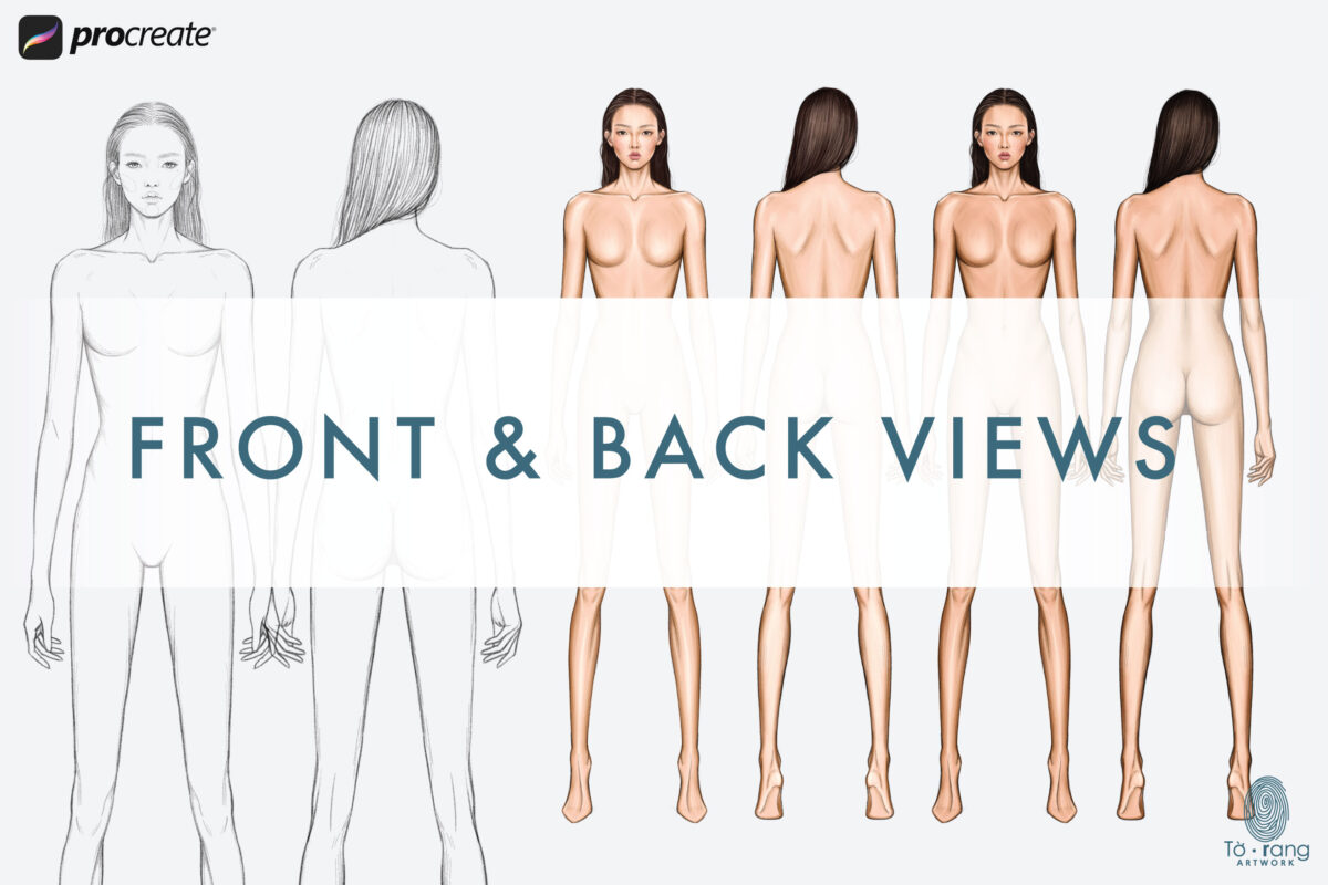 Asian Fashion Figure Templates - 9-Head Standing Pose (Front & Back Views, PNG for Procreate) - Image 3