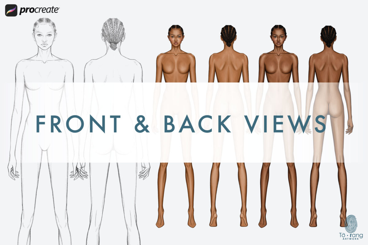 Dark Skin Fashion Figure Templates - 9-Head Standing Croquis (Front & Back Views, PNG for Procreate) - Image 3