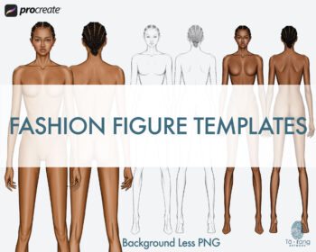 Dark Skin Fashion Figure Templates - 9-Head Standing Croquis (Front & Back Views, PNG for Procreate)