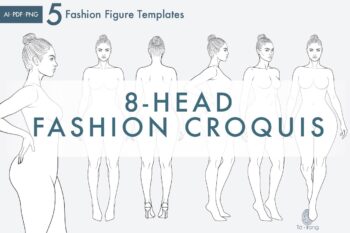 Pear Shape Fashion Figure Templates, 8-Head Croquis, 5 Poses, Printable Fashion Sketch Base - Image 2