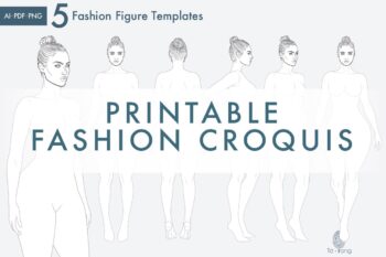 Pear Shape Fashion Figure Templates, 8-Head Croquis, 5 Poses, Printable Fashion Sketch Base - Image 3